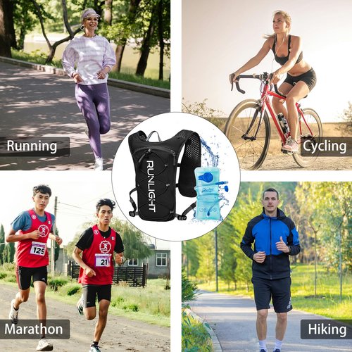 Running Vest for Women Men,Adjustable Chest Straps Running Hydration Vest with 1.5L Water Bladder,Lightweight Breathable Reflective Running Vest for Trail Running Hiking Black