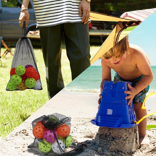 GSE Games & Sports Expert 18"x12" Black Mesh Drawstring Bag for Baseballs, Softballs, Tennis, Pickleball Balls, Golf Balls. Mesh Sports Equipment Bag with Lock for Gym, Swim Gear, Laundry & Toys