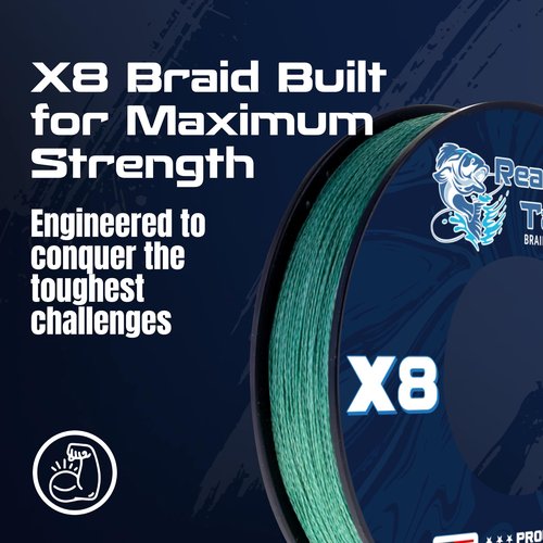Reaction Tackle Braided in The USA Fishing Line- 8 Strand- Blue Camo 50/300