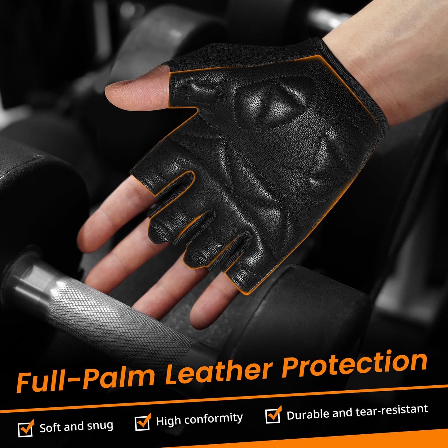 ATERCEL Premium Leather Workout Gloves, Ideal for Men and Women, Suitable for Weightlifting, Gym, Cycling (Black, Medium)