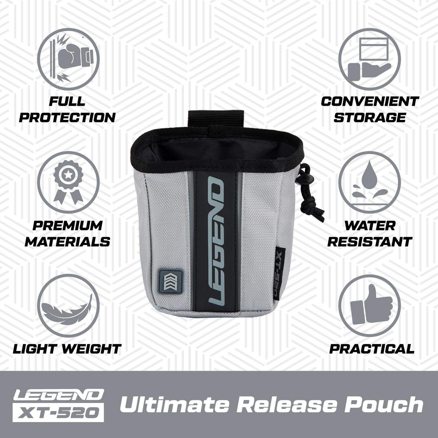 LEGEND XT520 Quick Release Pouch & Finger Tab Bag - Interior Divider for Better Organization & Storage of Release Aids - Attaches to Standard 2" Belt - Quick Drawstring Closure (Grey)