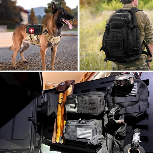 Tactical MOLLE Admin Pouch - Laser-Cut EDC Tool Bag, Horizontal Modular Organizer w/American Flag Patch & Keychain(Black)