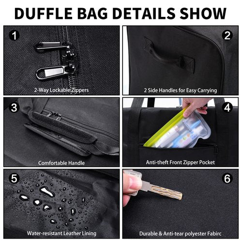 Urbanstand 52 Inch Large Duffle Bag for Travel Camping Sport Equipment Storage Bag with 2-way Lockable Zippers (Black)