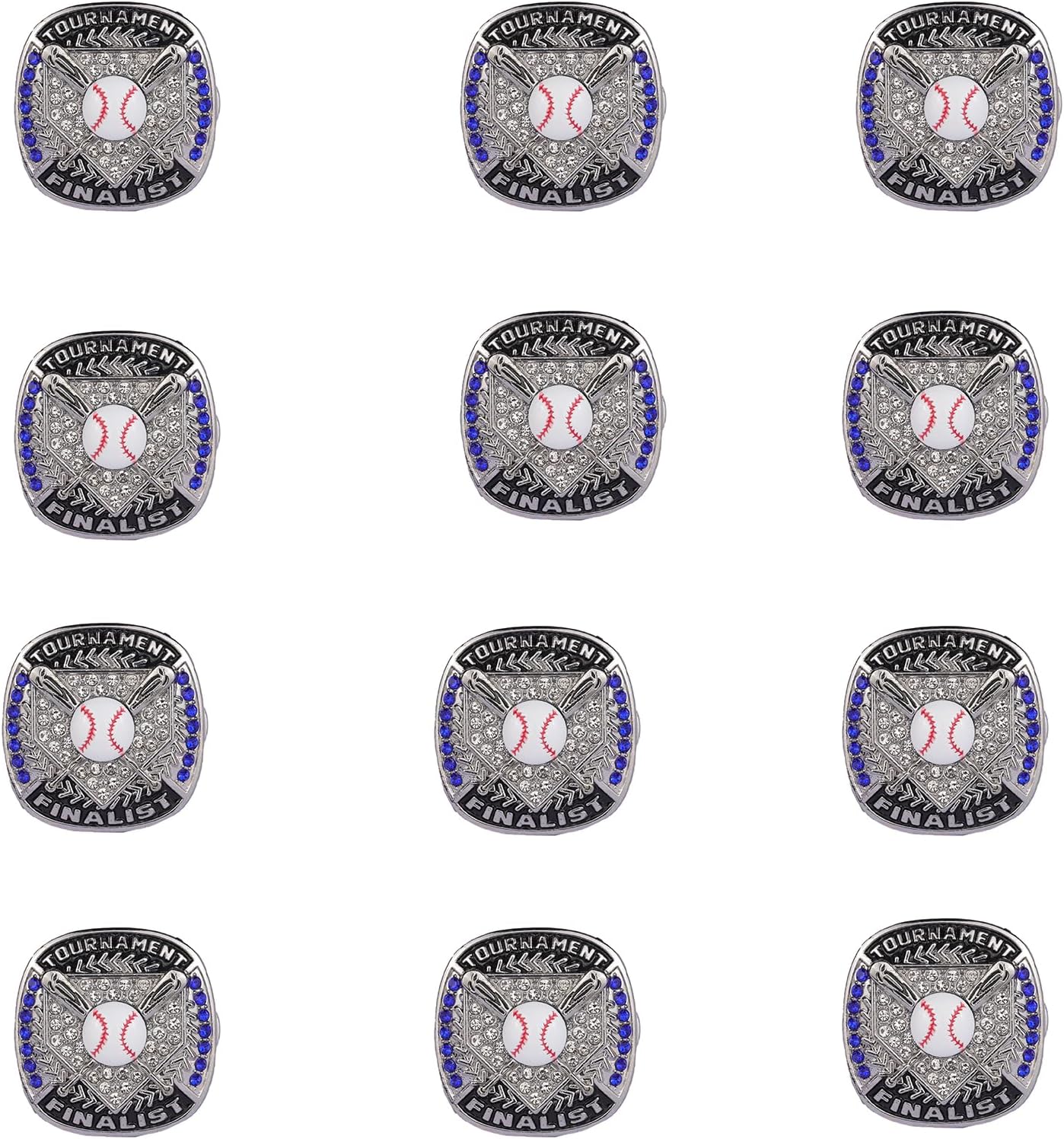 12 pcs Pack Baseball Tournament Options Championship Ring Trophy on Side Size 9