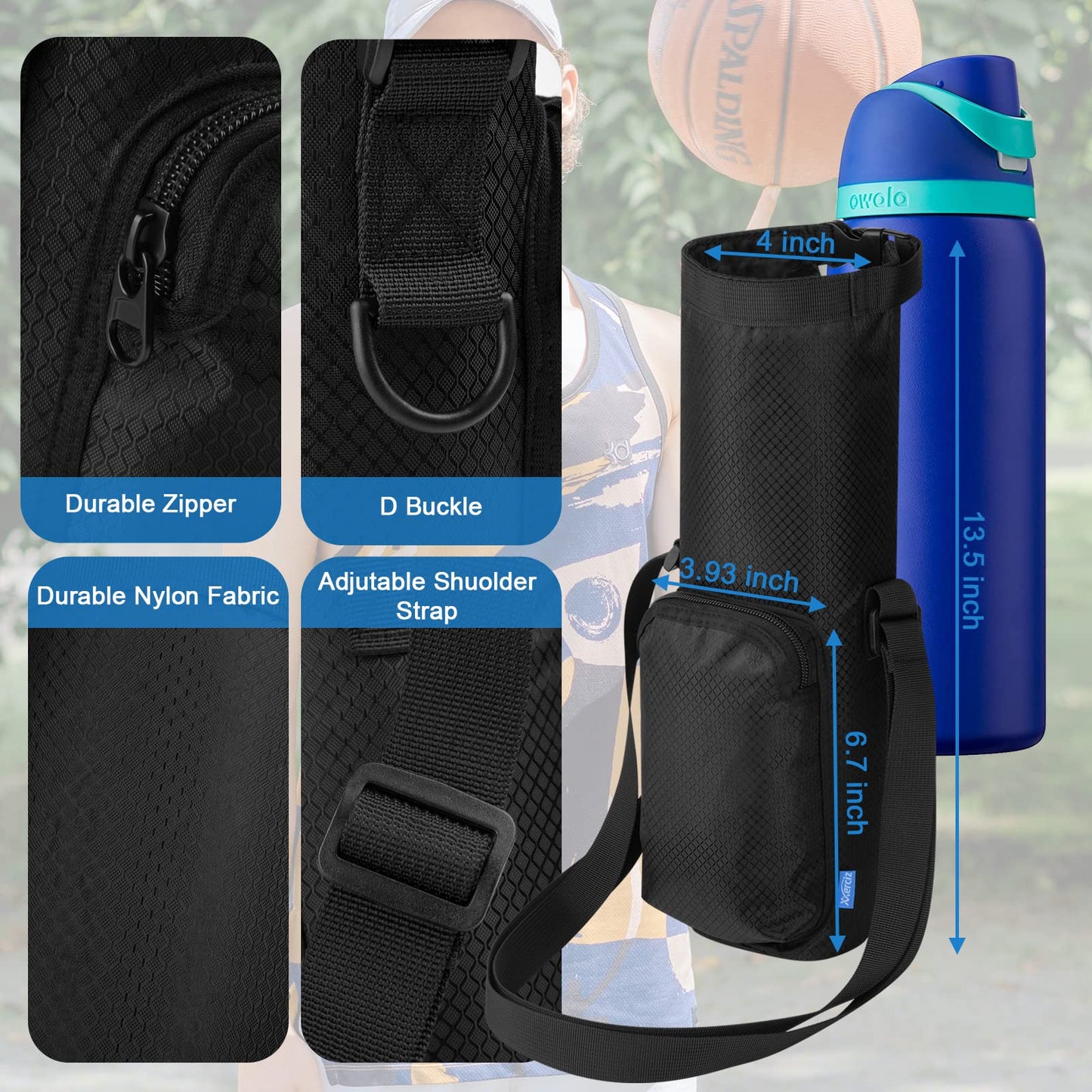 Xxerciz Water Bottle Holder for Owala FreeSip 24oz 32oz 40oz Bottle, Universal Water Bottle Carrier Bag with Adjustable Shoulder Strap and Phone Pocket for Walking