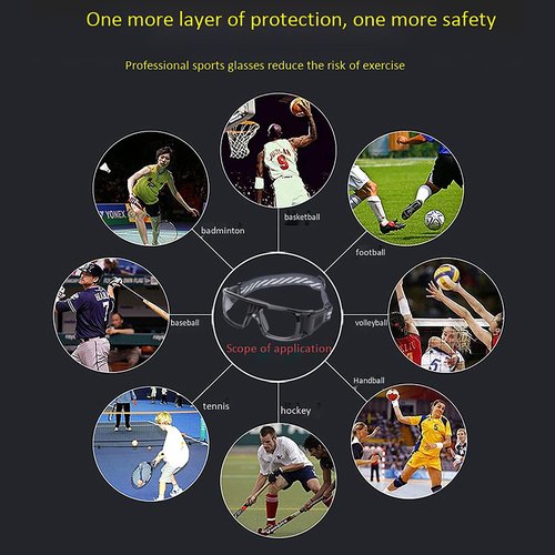 Professional Sports Goggles Glasses Men Women Racquetball Basketball Football Sport Eyewear Protective Glasses Anti-fog Shock Collision Lens Replaceable (Black Frame Black Pad) 8068