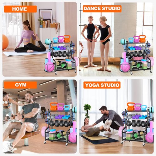 Dumbbell Rack, 5 Tier Heavy Duty Weight Racks with Wheels and Hooks, 500LBS Strength Training Storage Organizer Weight Stand, Tree Shape Home Gym Storage Dumbell Holder for Kettlebells,Yoga Mat