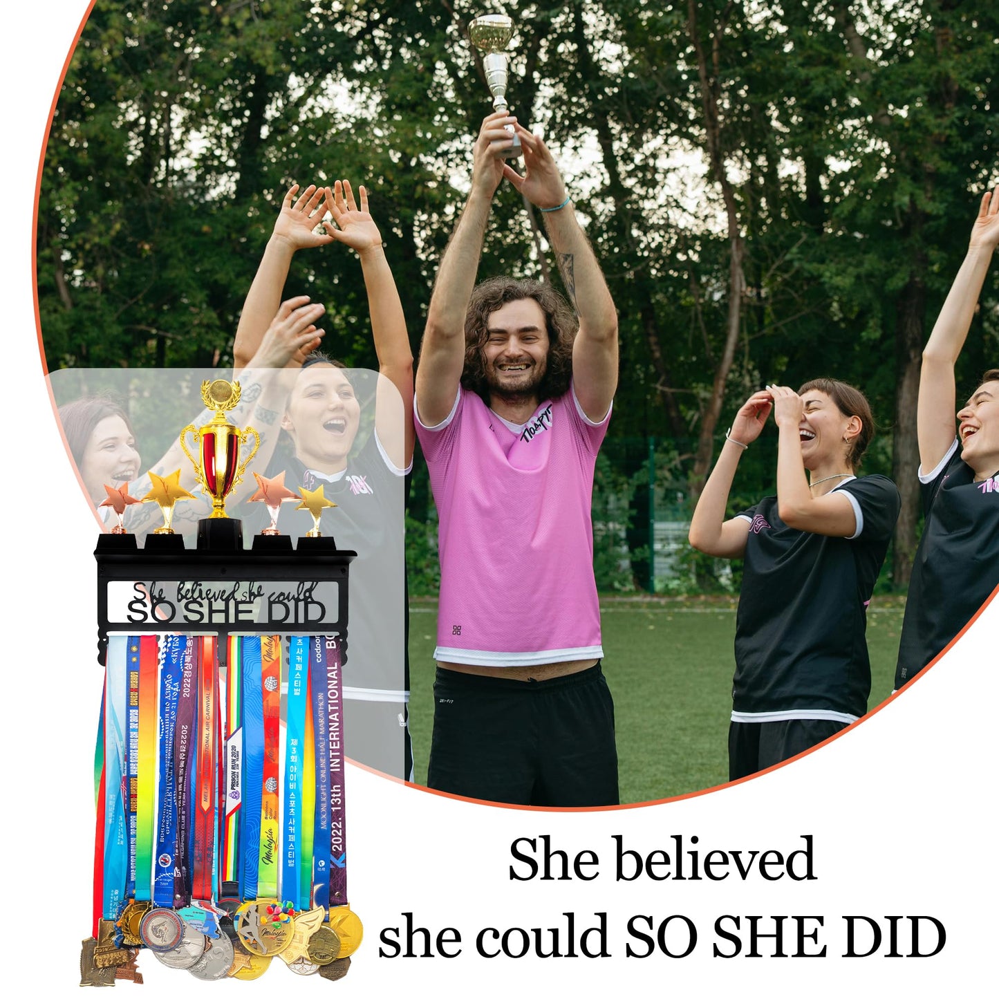 Personalized Medal Wall Hanger with Shelf - 70+ Medal Display Rack with Custom Name Engraving - Stainless Steel, Secure Hooks - Running Race Medals + Trophies/Photos Holder for Homes/Gyms/School