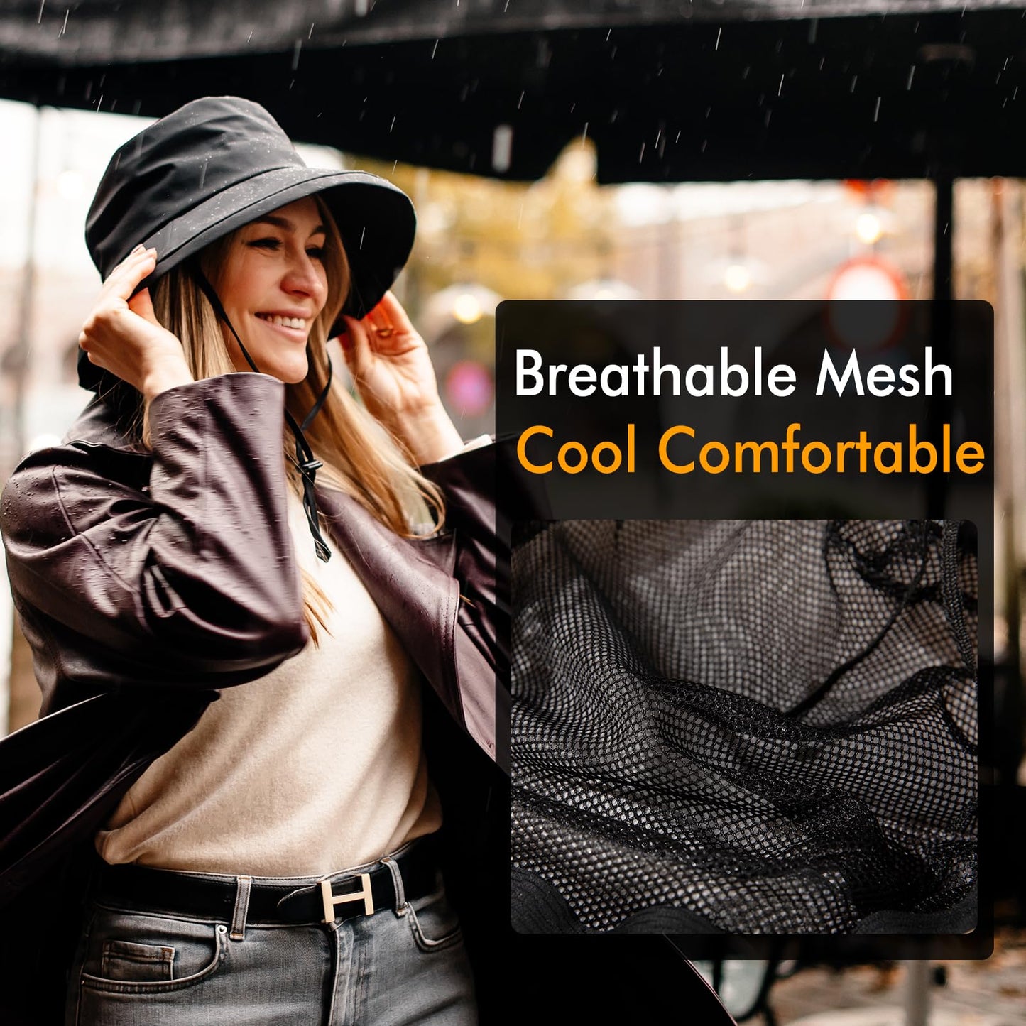 Comhats Rain Hat for Women Waterproof Wide Brim Sun Hats for Ladies SPF 50+ Summer Traveling Bucket Hats Beach Foldable Black X-Large