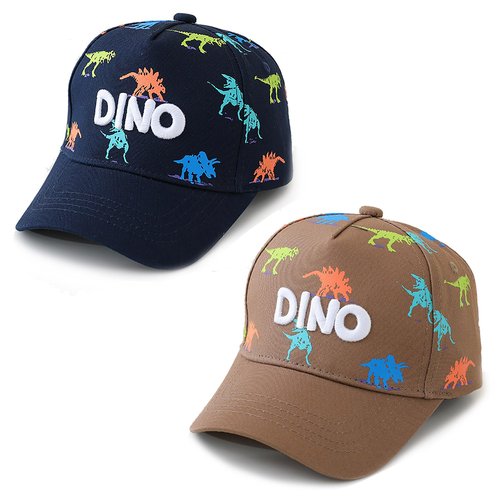 Dinosaur Hat for Boy Toddler, Adjustable Embroidery Kids Baseball Caps Age 2-8 Blue and Khaki
