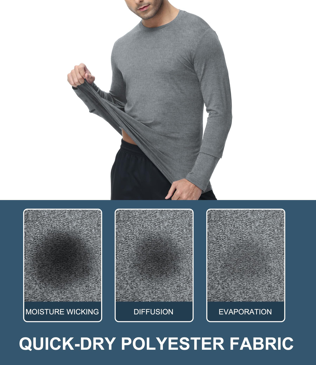 Kinglaman 6 Pack Men Dry Fit Workout Long Sleeve Athletic Gym UPF 50+ SPF UV Sun Protection Quick Dry Lightweight Shirts 1 Black 1 Gray 1 Heather Gray 1 Blue 1 Red 1 Green Large
