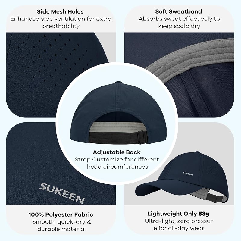 Sukeen Men’s Baseball Cap - Adjustable, Breathable, Moisture-Wicking Dark Blue