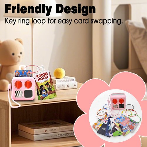 xcivi Card Holder for Yoto Audio Player, Designed for Yoto Cards Rings and Tabs 260PCS Self Adhesive Tabs with 10 Loops, Kids Travel Carrier of Yoto Card Accessories