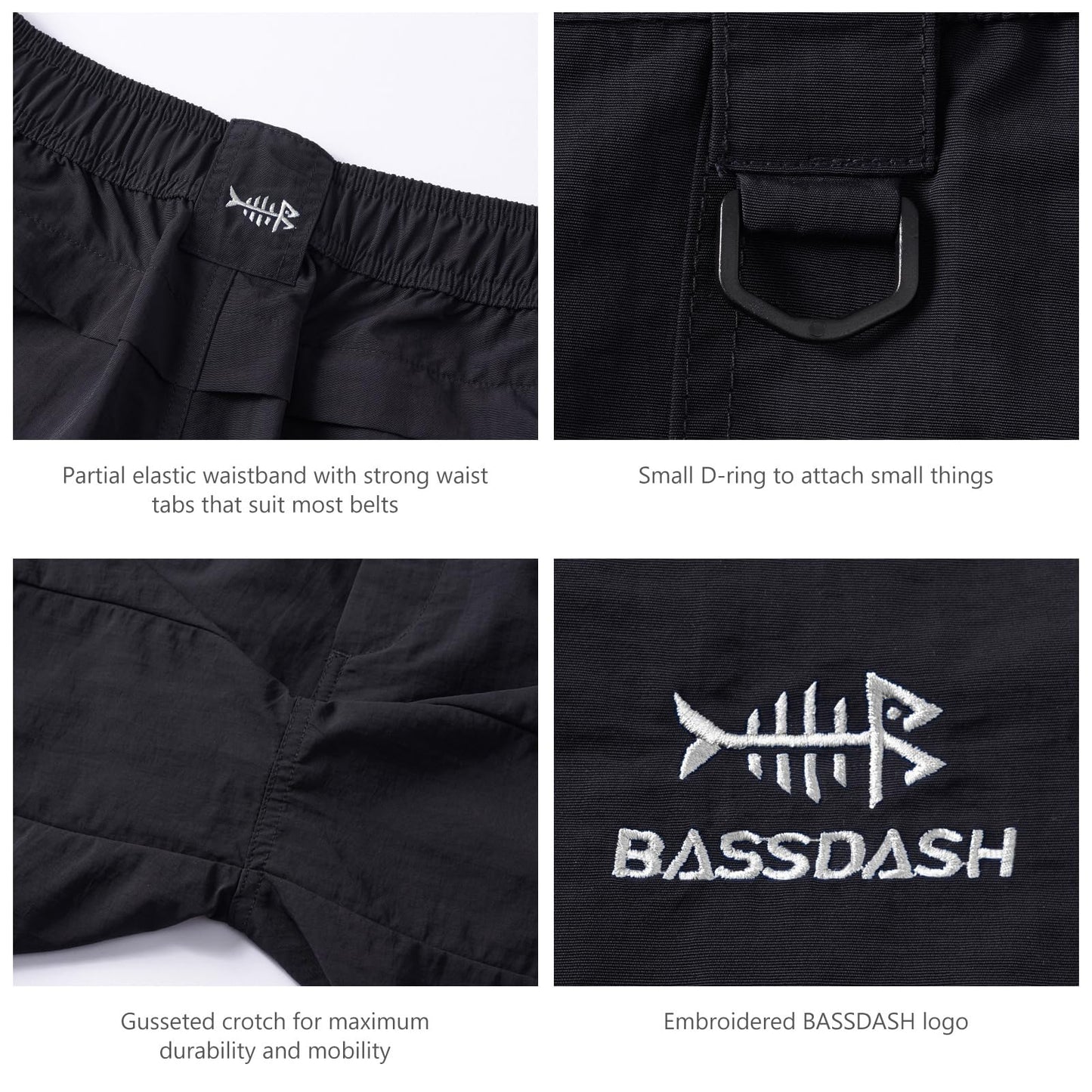 BASSDASH Men's Fishing Shorts UPF 50+ Water Resistant Quick Dry Hiking Cargo Shorts with Multi Pocket 6"