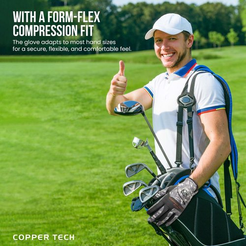 Copper Tech Plus Men's Left for Right Handed Golfers Golf Glove – Advanced Compression for Muscle Support, Joint Relief Gloves – Camo, 1 Pack, One Size Fits Most