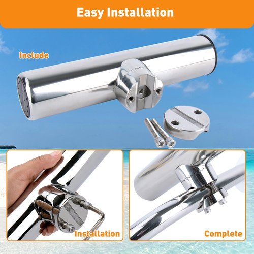 XinKunmarine 2 Pack Fishing Rod Holders for Boat Rail Mount, Stainless Steel Clamp on Rod Holder for Marine Boat, Fishing Boat, Pontoon, Jon Boat（Fit 7/8" to 1" Rail