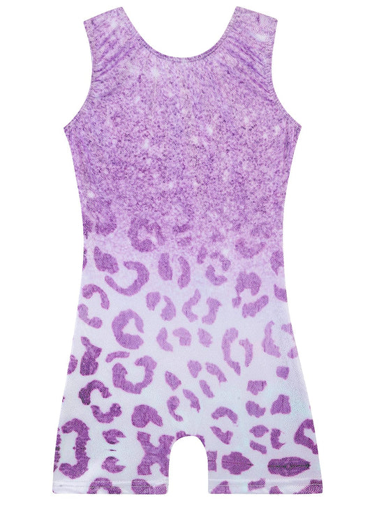 Gymnastics Leotards for Girls Toddler Ballet Dance Tumbling Outfits 9 10 Kids Sleeveless Gymnastic Biketard with Shorts Sparkly Dancwear Unitards Clothes Bodysuit (Purple Leopard, 9-10 Years)