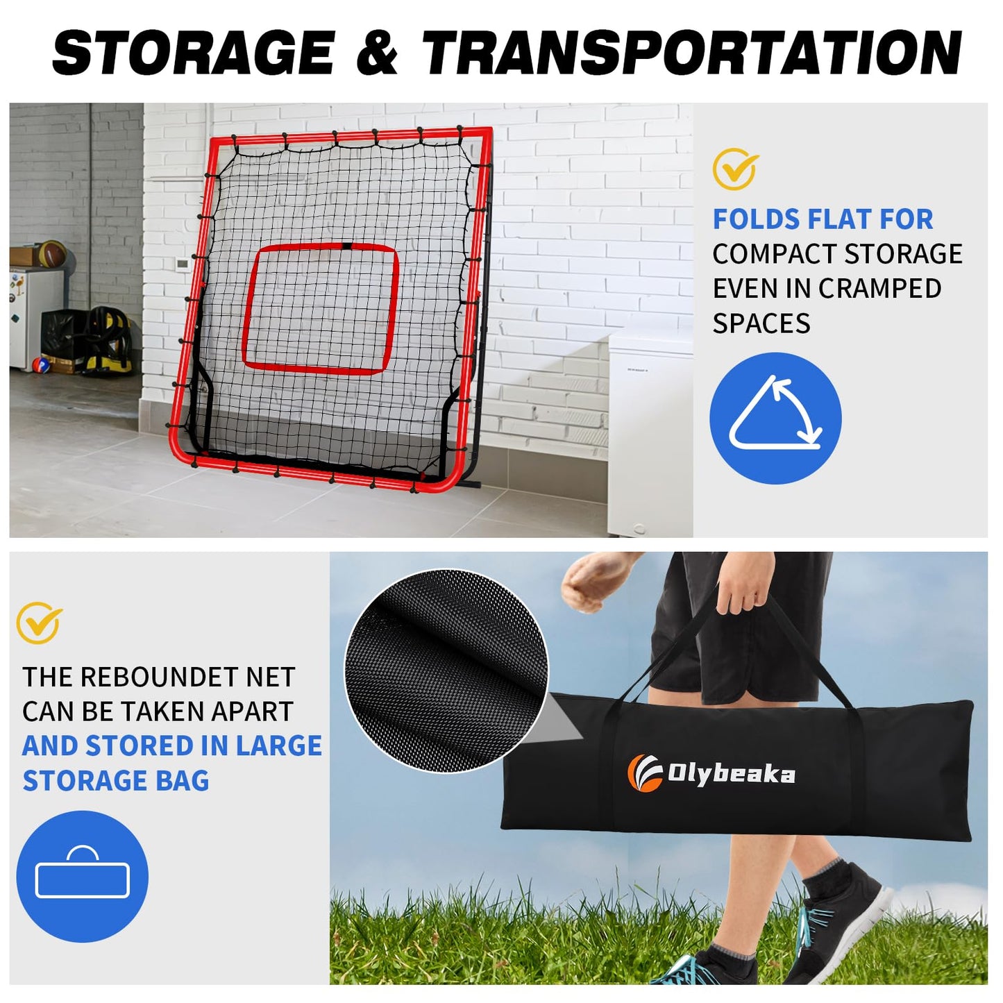 5-Angle Baseball Rebounder Net Bounce Back Net Solo Fielding Trainer 48x52 Inch, Multi-Sport Pitch Back for Ground, Line Drive, Fly Ball with Stable Frame, 45-PLY Net, Carry Bag