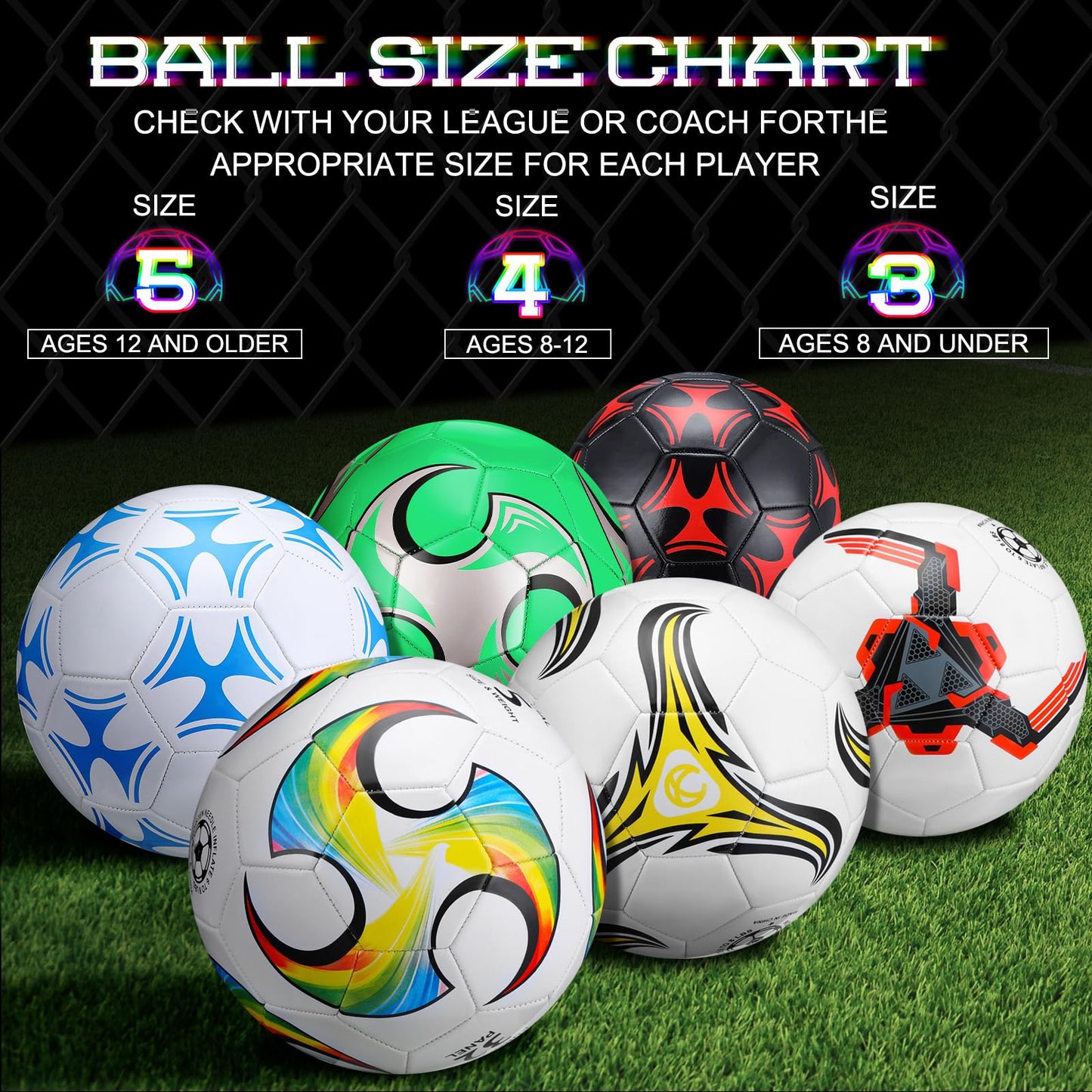 Deekin 6 Pcs Soccer Ball Bulk with Pump Needle Size 5/4/3 Deflated Official Soccer Ball for Indoor Outdoor Sport Training Practice Accessories for Child Teen Adult Game Training(Size 3)