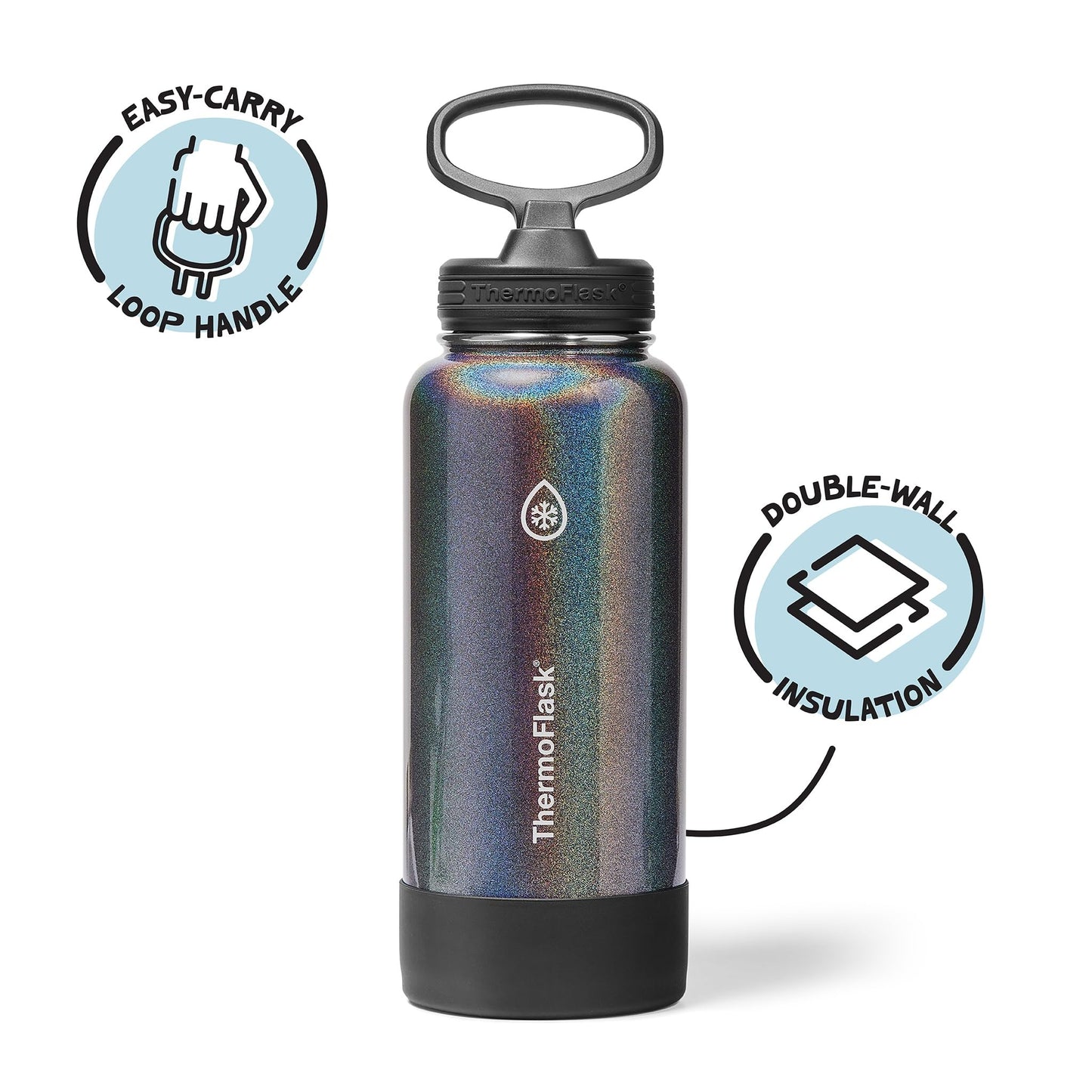 ThermoFlask Insulated Water Bottle with Spout Lid (32 oz, Iron Night) - Leakproof, Stainless Steel Water Bottle for Cold & Hot Drinks, Travel & Daily Hydration
