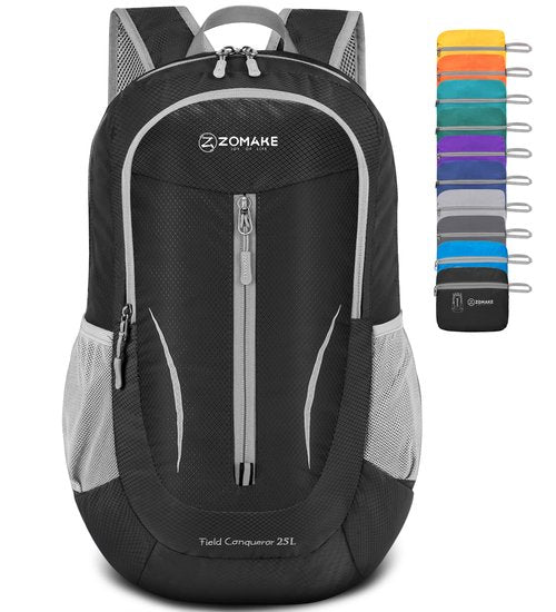 ZOMAKE Ultra Lightweight Packable Backpack 25L, Foldable Hiking Backpacks Water Resistant Small Folding Daypack for Travel(Black)
