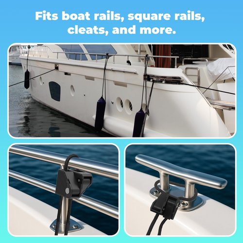 Boat Fender Clips 6 Pack, Adjustable Durable Pontoon Boat Bumper Clips Dock Bumper Buoy Hanger Holder, Easy to Install Quick Release Lock Fit for Any Boat Pontoon Rail