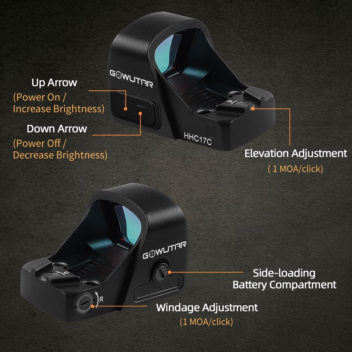 GOWUTAR HHC17C Multiple Reticles Micro Red Dot Sight for RMSc Footprint