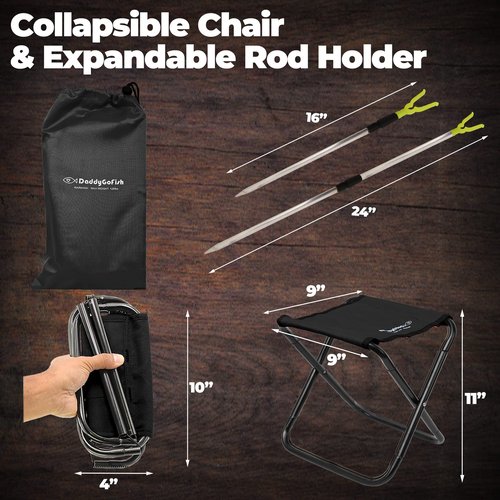 DaddyGoFish Kids Fishing Pole - Rod Reel Combo Tackle Box Starter Set - First Year Small Dock Gear Kit for Boys Girls Toddler Youth Age Beginner Little Children Junior Anglers (Black, 4ft)