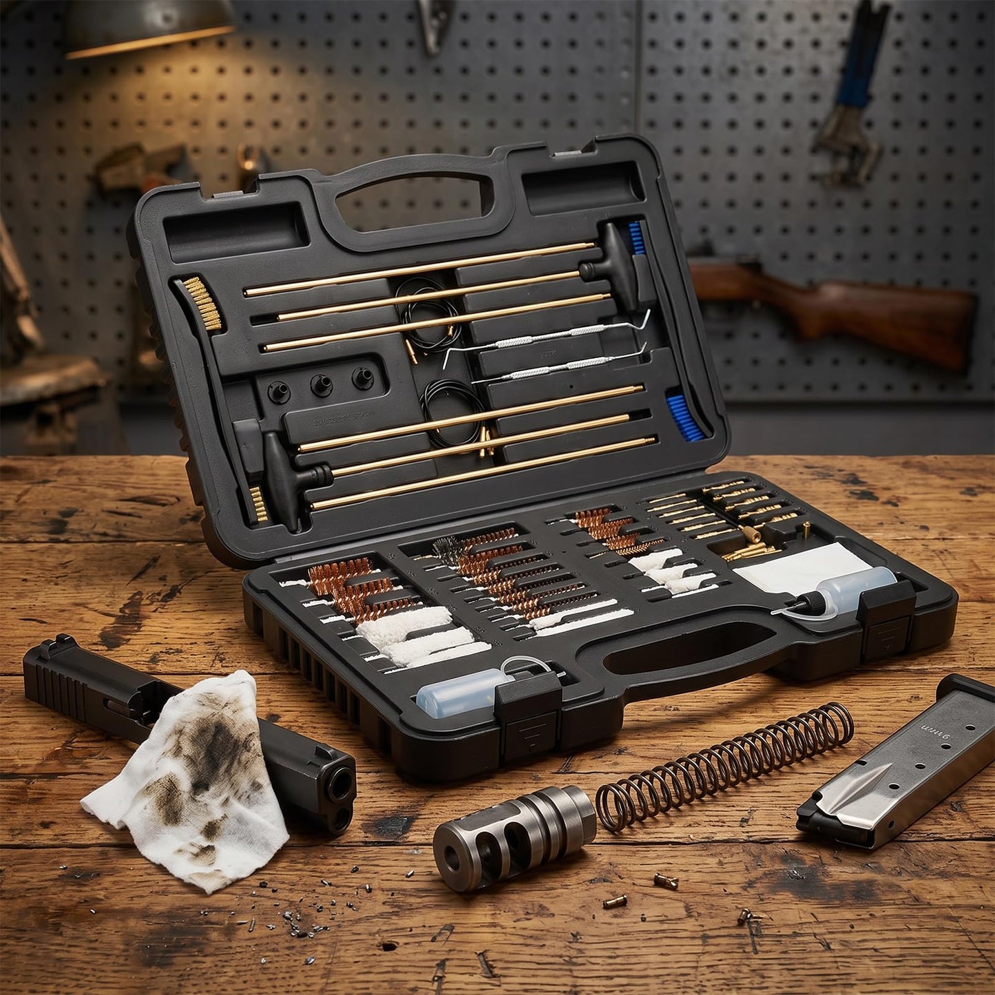 BOOSTEADY Gun Cleaning Kit Universal Gun Cleaning Kit Shotgun Pistol Cleaning Kit with Lightweight Organized Carrying Case Gun Cleaning Supplies Gun Cleaner Bottle Brass Jags and Tips