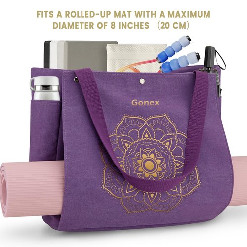 Gonex Yoga Mat Bag, Yoga Gym Bag Tote Bag with Multi Pockets For Women Men, Canvas Yoga Mat Carrier Take in Out Mat Easily For Pilates Travel Workout Office, Purple