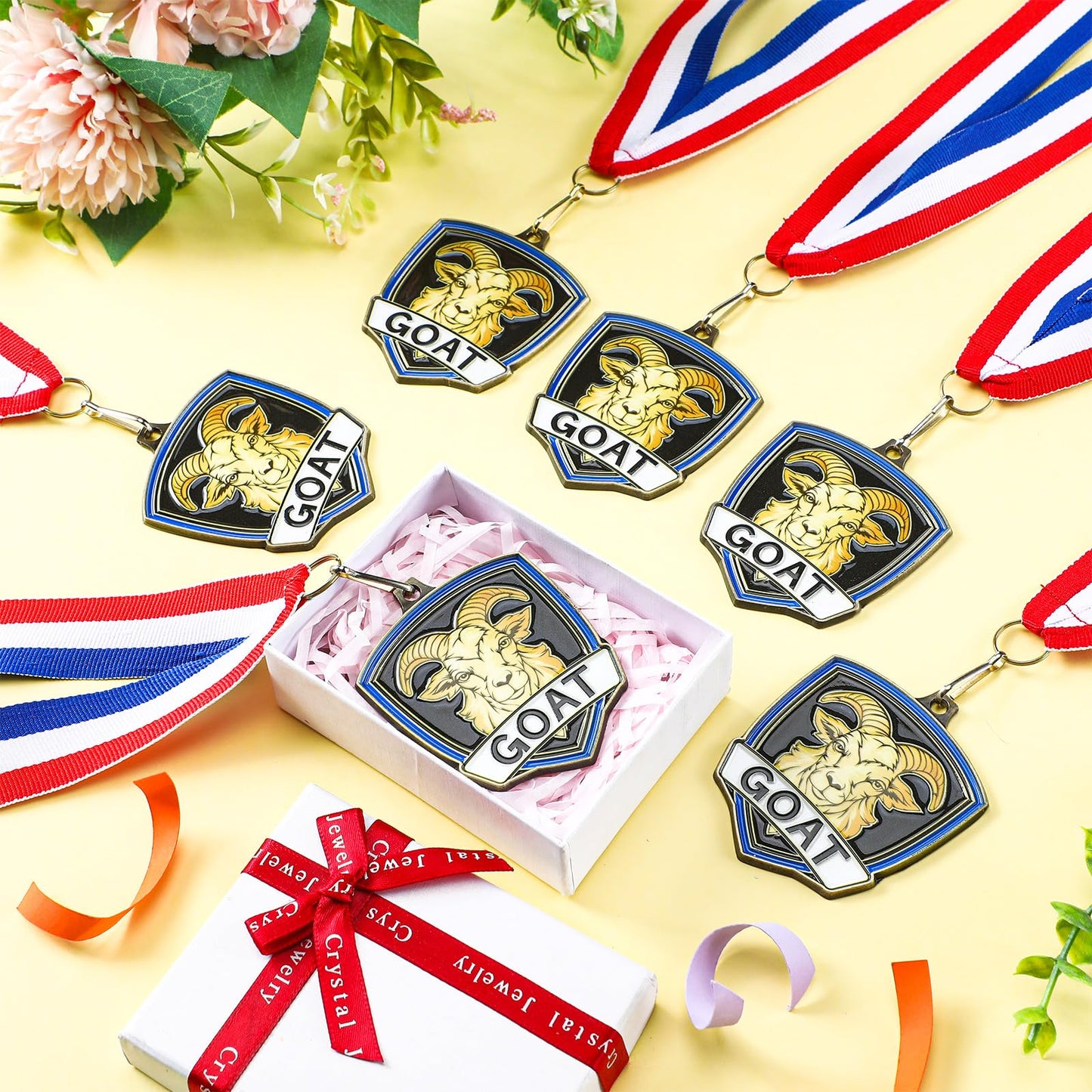 Trnayi 20 Pcs 10/20 /30/40 Pcs Award Medals Bulk Sports Medals with Neck Ribbons 2.4 Inch Winner Award Trophy Prize Gift for Sports Themed Party Favors Tournaments Match (Goat)