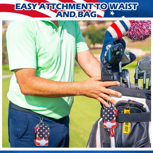 Abbylike Leather Golf Bag Tee Holder American Flag Golf Pouch with Keychain Clip Mini Ball Pouch Bag Gift for Dad Independence Day Style Stuff