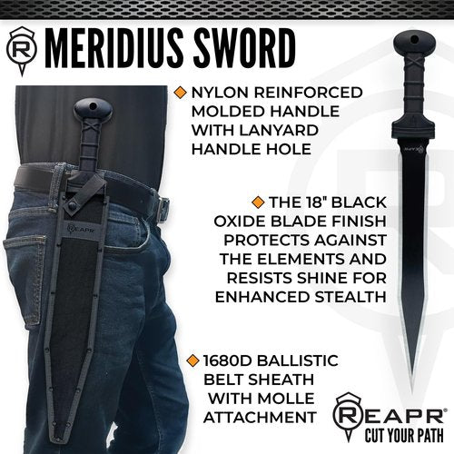 REAPR Meridius 25??Full?‘Tang Double?‘Edged Sword with Nylon Sheath, Black Oxide 420 Stainless Steel
