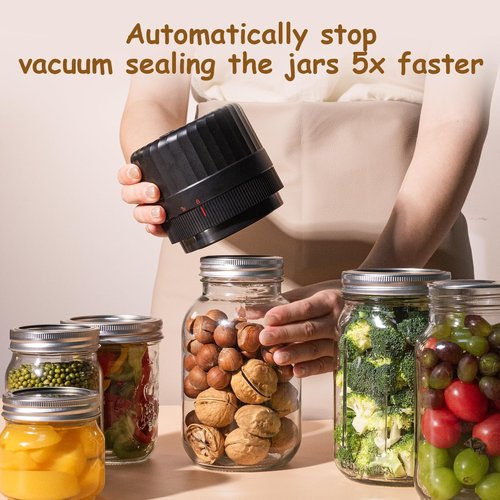 HTPOW Electric Mason Jar Vacuum Sealer - Automatic Mason Jar Vacuum Sealer Kit, Vacuum Sealer for All Mason Jars With Regular Lids/Wild Mouth Lids, A Must-Have Tool for Canned Foods/Pantry etc