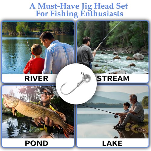 40pack Fishing Jig Heads Set with Hooks Box, Fishing Soft Lures Hooks for Crappie Bass Trout, Saltwater Freshwater Fishing Tackle Kit, 1/8 oz, 3/16 oz, 1/4 oz, 3/8 oz, 10pcs Each Size