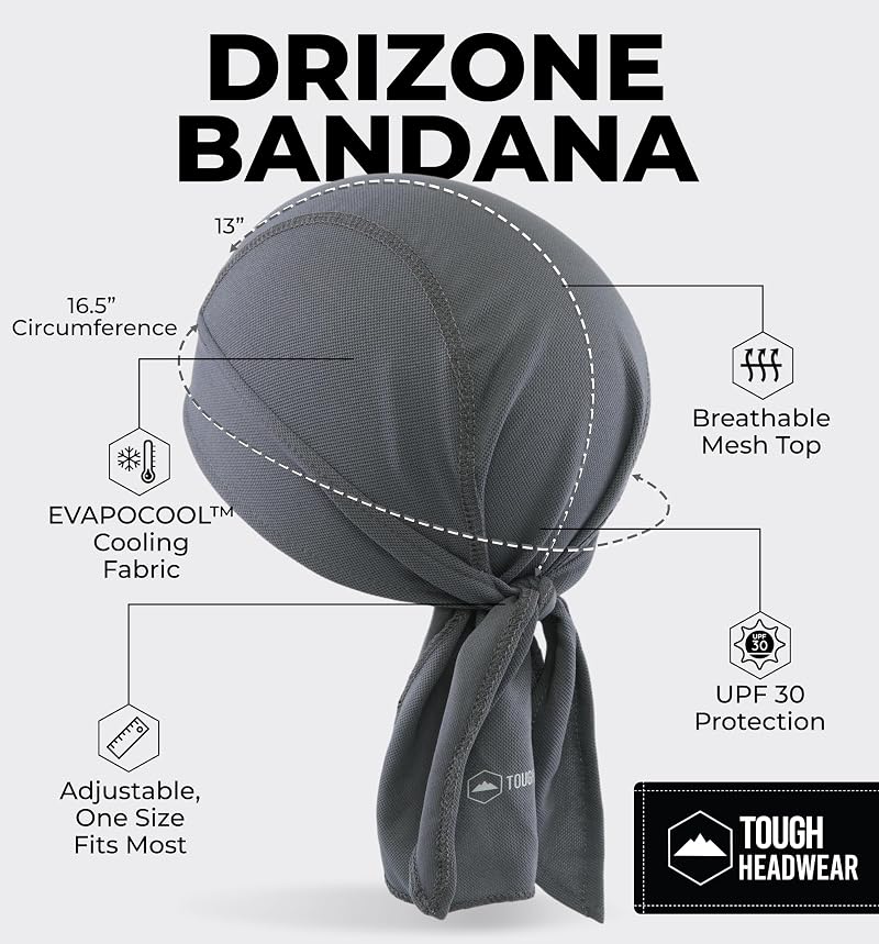 Cooling Head Wraps Do Rag Skull Cap for Men - DriZone Evapocool Bandana Under Helmet + 4-Color Variation