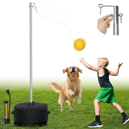 Heavy Duty Tether Balls and Rope Set with Pole，–Adjustable Height Tetherball Set, Portable Outdoor Game for Backyard, Kids & Adults, A Tetherball Ball Set with a Fillable Base and Two Usage Methods