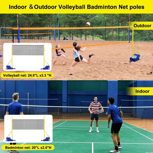 Volleyball/Badminton Pole & Nets Package for Backyard, Adjustable Height 5-7FT Volleyball Poles with Stable Base,Portable Indoor or Outdoor Heavy Duty Badminton Pole for Adults Youth ﻿School