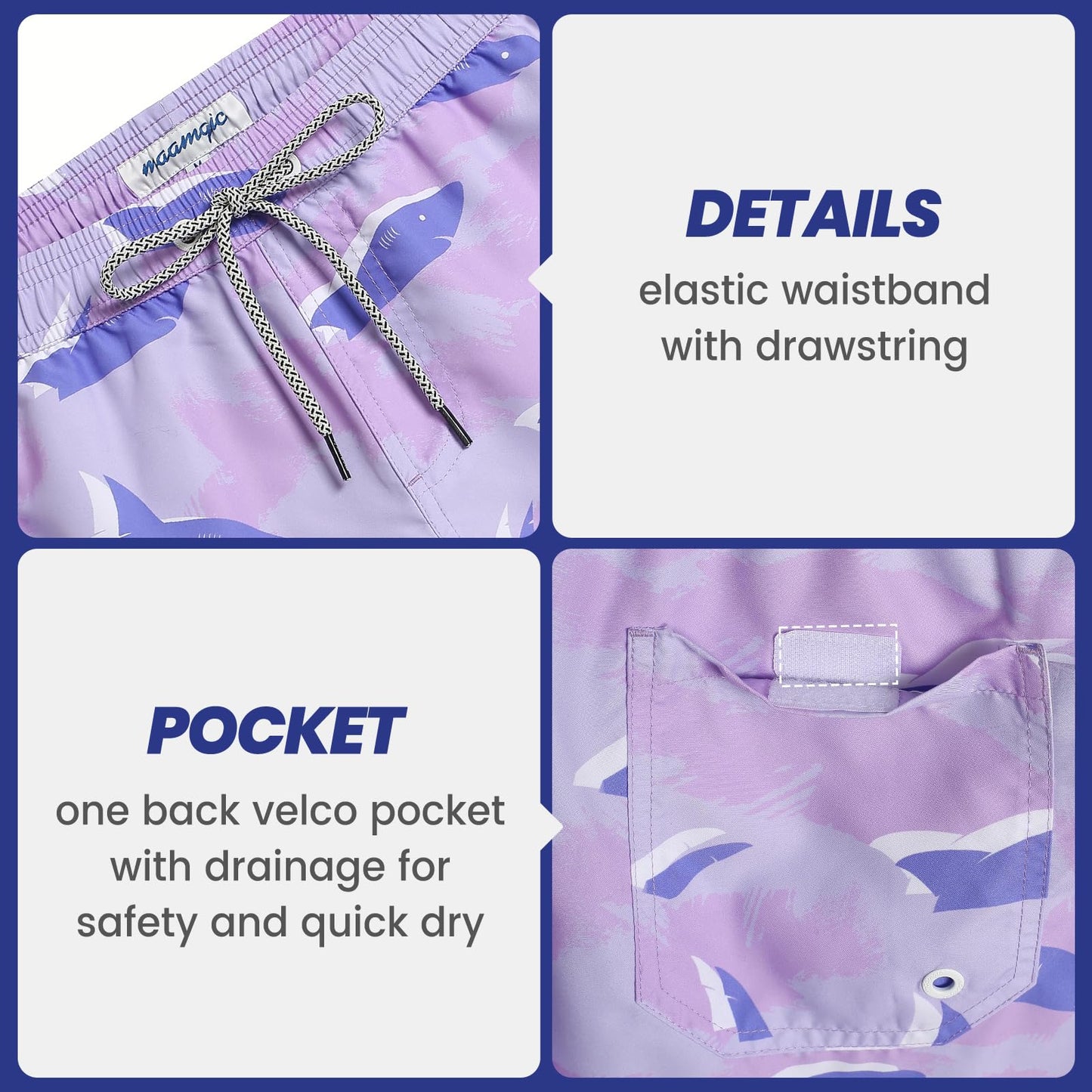 maamgic Mens Swim Trunks Quick Dry Swim Shorts with Mesh Lining Funny Swimwear Bathing Suits 7inch Purple Shark XX-Large