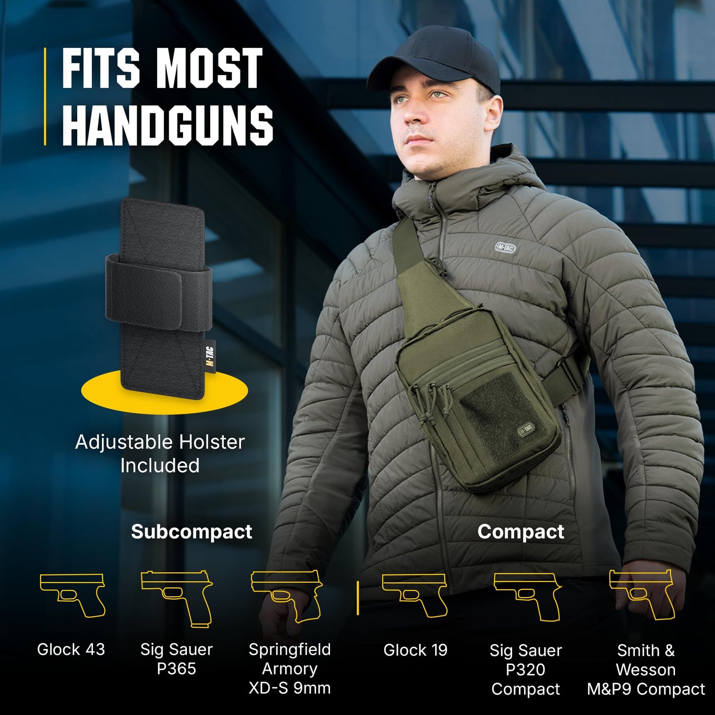 M-Tac CCW Sling Bag for Men & Women - EDC Shoulder Bag Tactical - Crossbody Concealed Carry Bag - Mens Chest Pack (Olive Loop Panel)