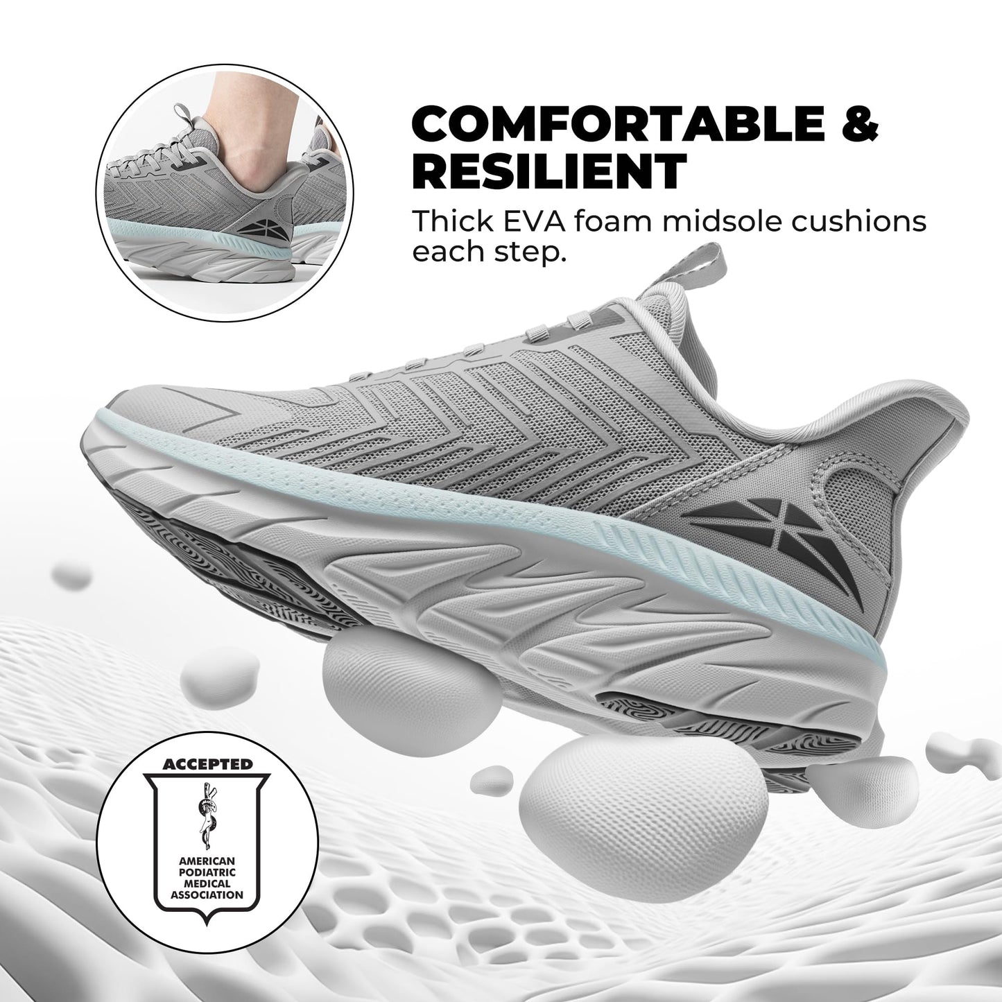 ALLSWIFIT Women's Slip On Walking Shoes Running Comfortable Tennis Breathable Non Slip Athletic Gym Workout Cross Training Fashion Sneakers,Size 9,Grey,SARR034W
