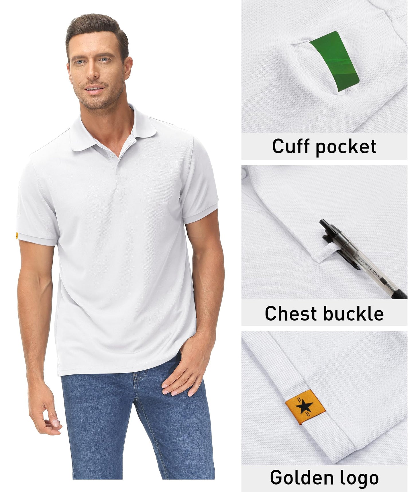 ZITY Mens Polo Shirt Short Sleeve Sports Tactical T-Shirt Athletic Golf Polos Daily Casual Stylish Collared Shirts for Men White 4X-Large