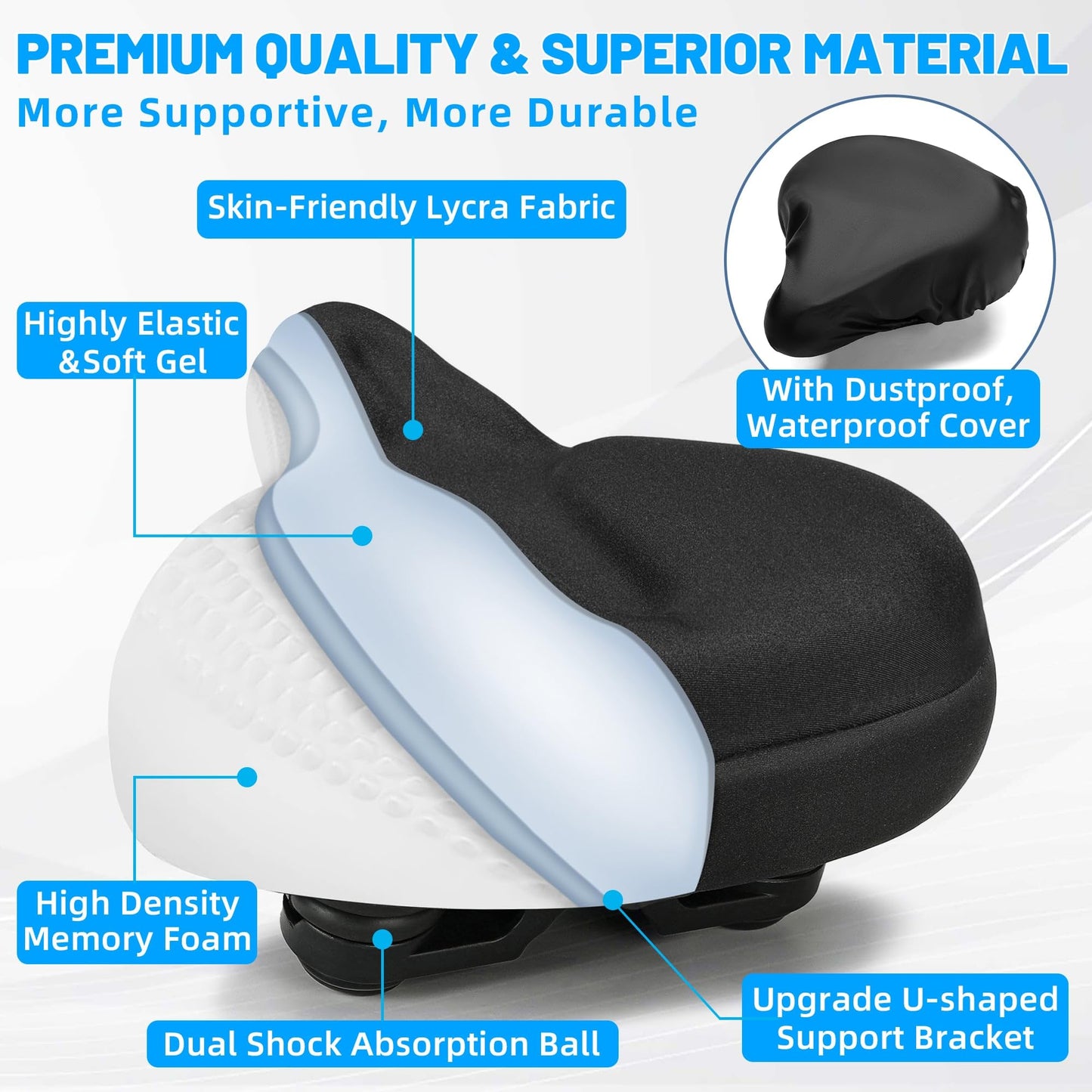 CDYWD Oversized Bike Seat for Men & Women, Comfortable Gel Padded, Extra Wide Bicycle Seat Cushion Comfort, Replacement Saddle for Peloton, Stationary Exercise Bike, Mountain Bike, Cruiser, City Bike