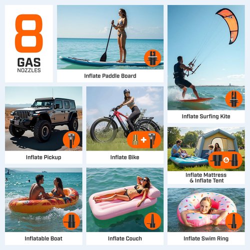 50PSI Paddle Board Pump Electric Portable, SUP Pump for Paddleboard Car Tire with Auto-Off & Deflation Function, 12V DC Car Connector for Stand Up Paddle Boards Kayaks Boats Mattresses Auto Tyre Bike