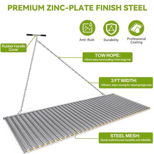 AUTOSAVER88 6FT x 3FT ATV/UTV Heavy Duty Durable Drag Mat Zinc and Steel Mesh Field Surface Leveling Drag Mat for Manual or Vehicle Pulling