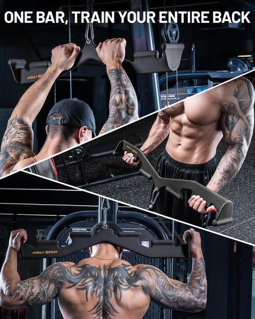 MOST GRIP LAT Pull Down Bar with 6 Ergonomic Handles, Neutral Grip LAT Pulldown Attachments for Whole Back Training, Wide Grip LAT Pulldown Bars for Home Gym Cable