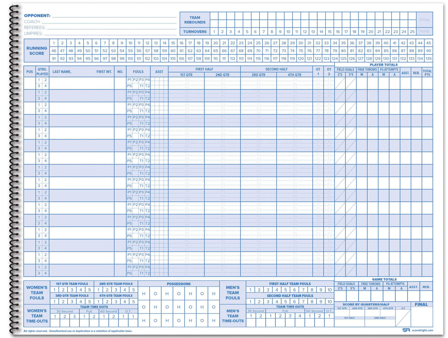 Score It Right Basketball Scorebook – 16-Player Men’s and Women’s Basketball Score Keeping Book – Basketball Game Score Book for Individual and Team Stats – 9.25 x 12-inch Hardcover Book