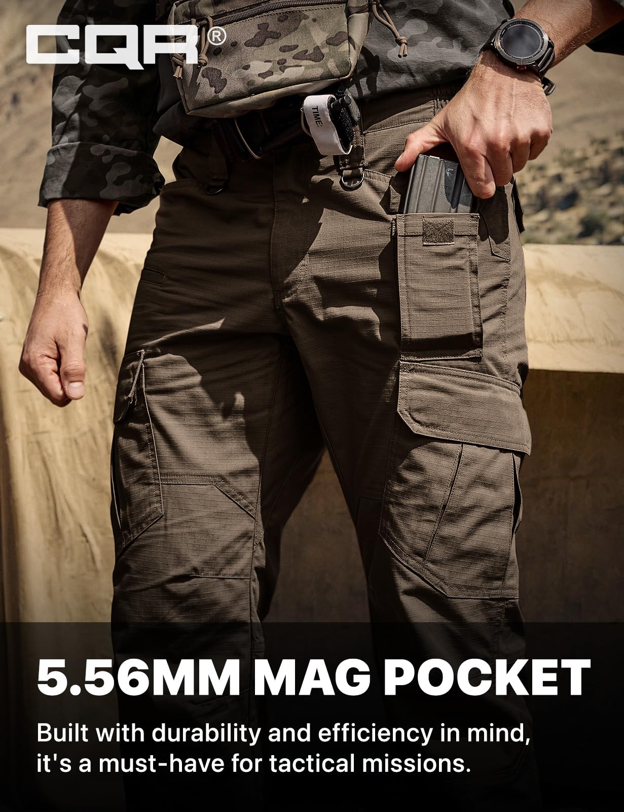 CQR Men's Tactical Pants, Water Resistant Ripstop Cargo Pants, Lightweight EDC Work Hiking Pants, Outdoor Apparel, Duratex Mag Pocket Tundra, 30W x 32L