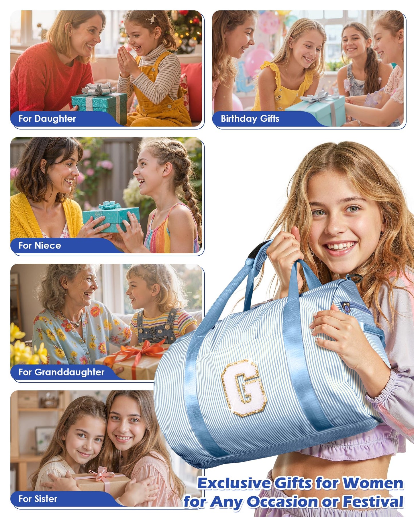 Vogewood Birthday Gift for Daughter, Girls Travel Duffle Bag, Kids Initial Overnight Bags with Shoe Compartment, Customized Weekender Bag with Makeup Pouch, Trip Essentials (Letter R)