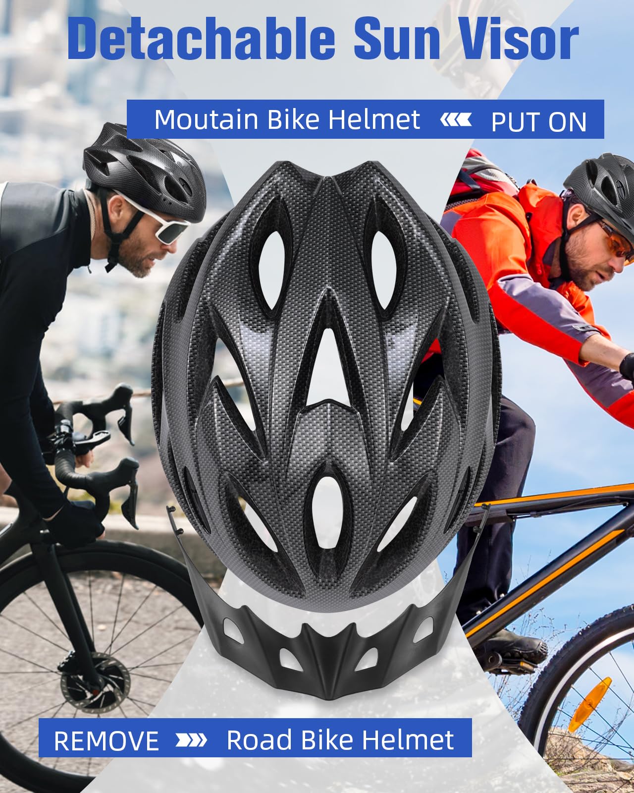 Zacro Adult Bike Helmet, Lightweight Bicycle Helmet with Removable Pads and Visor, CPSC Certified Safety Helmet for Men Women, Mountain Road Cycling Helmet for Adult, Black